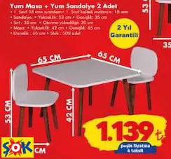 OFİS BAZAAR YUM MASA + YUM SANDALYE 2 ADET